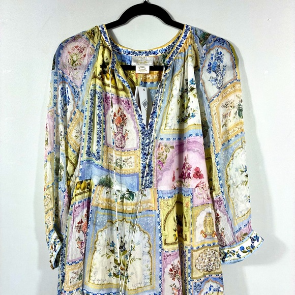 Camilla Gathered Panel Silk Mini Shirt Dress Botanical Ballads Large NWT - Picture 10 of 17